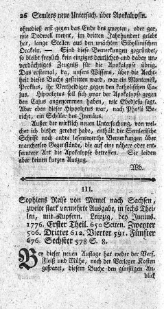 Sophiens Reise von Memel nach Sachsen. 2.verm.Ausg. T.1-6.
