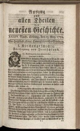 XXXIV. Nachlese. Coburg, den 23. Aug. 1752.