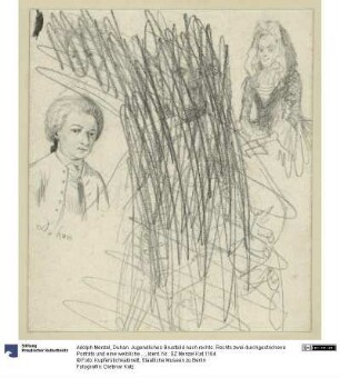 Duhan. Jugendliches Brustbild nach rechts. Rechts zwei durchgestrichene Porträts und eine weibliche Halbfigur mit Kopftuch