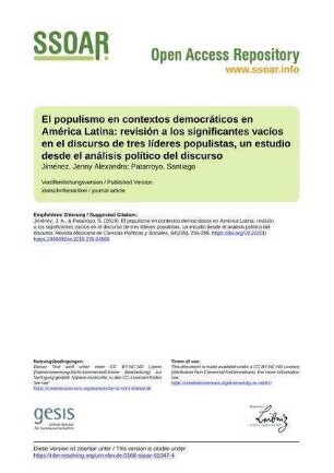 El populismo en contextos democráticos en América Latina: revisión a los significantes vacíos en el discurso de tres líderes populistas, un estudio desde el análisis político del discurso