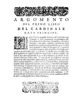 Argomento Del Primo Libro Del Cardinale Nato Principe.