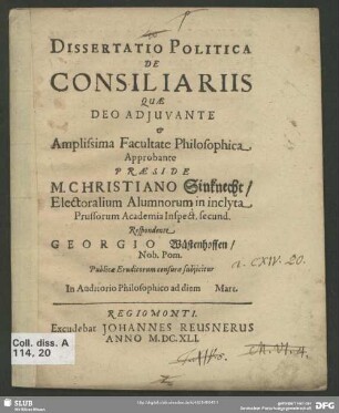 Dissertatio Politica De Consiliariis