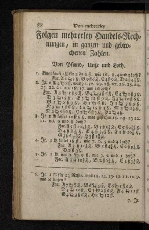 Folgen mehrerley Handels-Rechnungen, in ganzen und gebrochenen Zahlen.