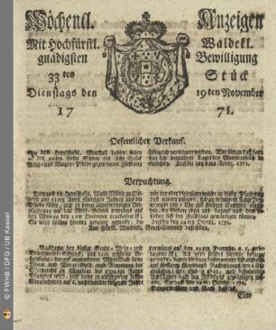 33tes Stück, Dienstags den 19ten November 1771