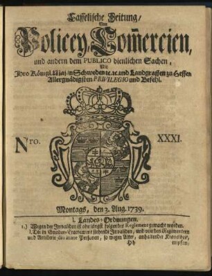 Nro. XXXI, Montags, den 3. Aug. 1739