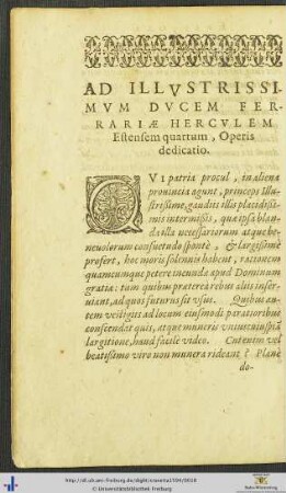 Ad Ducem Ferrariæ Herculem Estensem quartum Operis dedicatio