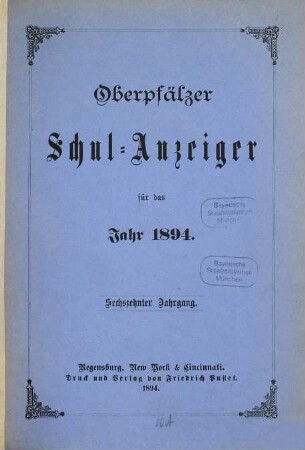 Oberpfälzer Schul-Anzeiger. 16. 1894