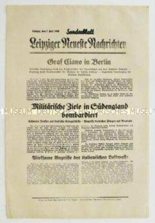 Sonderblatt der "Leipziger Neuesten Nachrichten" u.a zur Bombardierung von Zielen in Großbritannien
