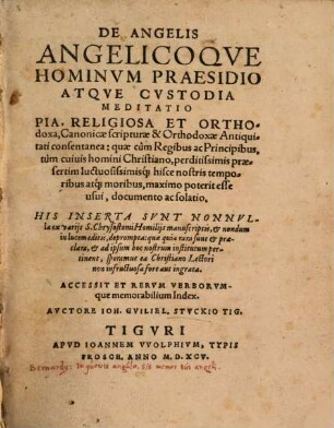 De angelis angelicoque hominum praesidio atque custodia meditatio