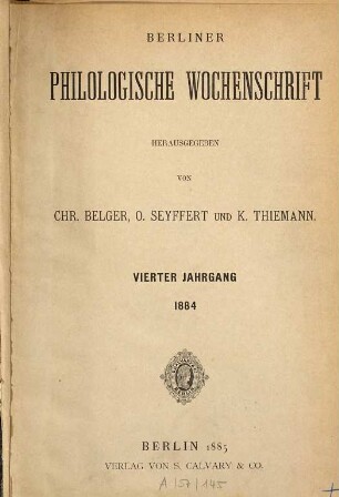 Berliner philologische Wochenschrift. 4. 1884 (1885)