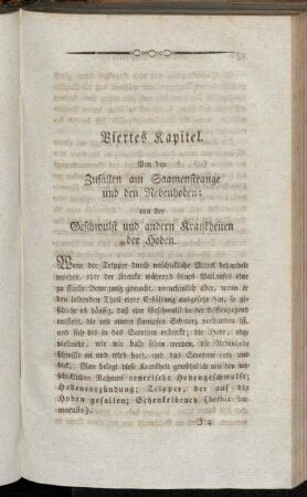 Viertes Kapitel. Von den Zufällen am Saamenstrange und den Nebenhoden; von der Geschwulst und andern Krankheiten der Hoden.