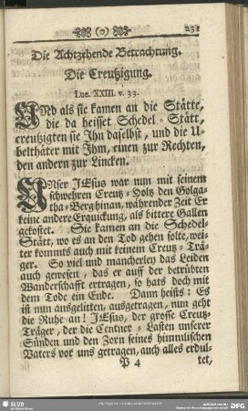 Die Achtzehende Betrachtung. Die Creutzigung