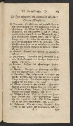 D. Zur besondern Characteristik einzelner Ordens-Mitglieder.