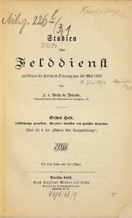 Studien über Felddienst auf Grund der Felddienst-Ordnung vom 23. Mai 1887, 1. Selbständige Kavallerie, Vorposten derselben und gemischte Vorposten