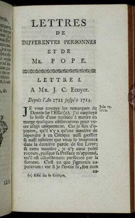 Lettres De Differentes Personnes Et De Mr. Pope