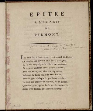 Epitre à mes amis de Pyrmont