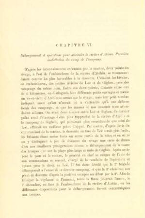 Chapitre VI. Débarquement et opérations pour atteindre la rivière d'Atchin ...