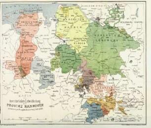 Karte zur territorialen Entwicklung der Provinz Hannover seit der Gründung des Herzogtums Braunschweig-Lüneburg 1235