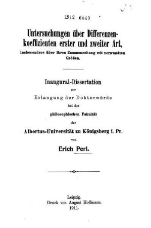 Untersuchungen über Differenzenkoeffizienten erster und zweiter Art, insbesondere über Zusammenhang mit verwandten Größen
