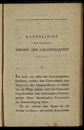 Grundlinien Zu Einer Theorie Der Schauspielkunst.