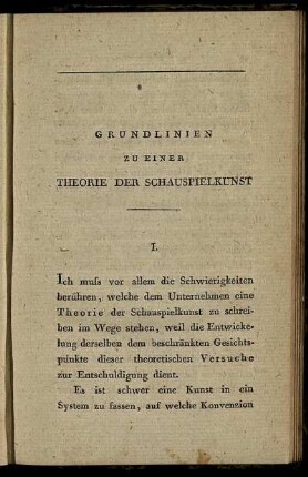 Grundlinien Zu Einer Theorie Der Schauspielkunst.