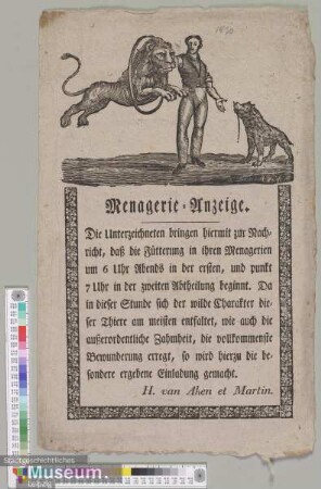 Menagerie-Anzeige.