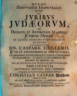 Disputatio inauguralis de iuribus Iudaeorum