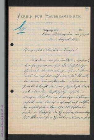 Brief von Louise Pache an Helene Lange
