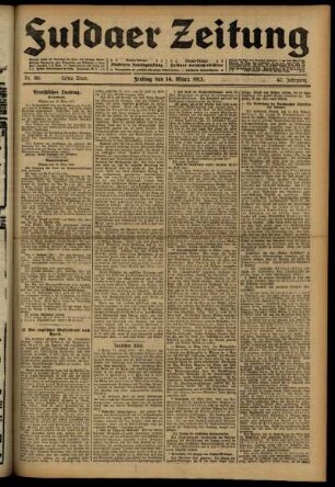 Erste Ausgabe vom Freitag, den 14. März 1913.