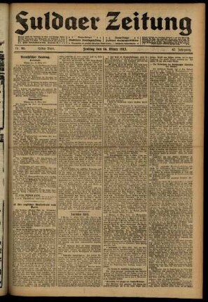 Erste Ausgabe vom Freitag, den 14. März 1913.