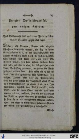 Zweyter Definitivartikel zum ewigen Frieden.