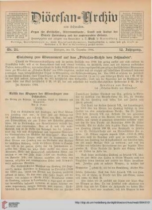 Eiladung zum Abonnement auf das "Diözesan-Archiv von Schwaben"