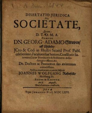 Dissertatio Juridica De Societate