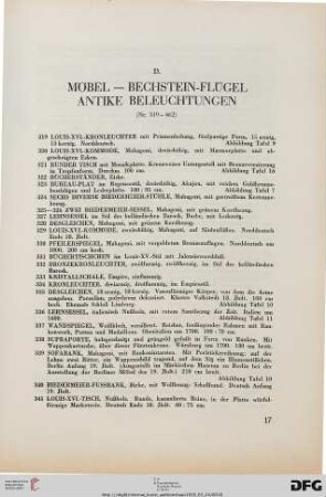 D. Möbel – Bechstein-Flügel – Antike Beleuchtungen (Nr. 319-462)