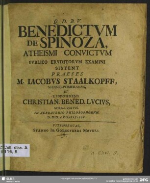 Benedictum De Spinoza Atheismi Convictum