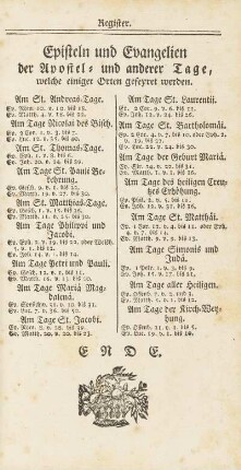 Episteln und Evangelien der Apostel- und anderer Tage, welche einiger Orten gefeyret werden.