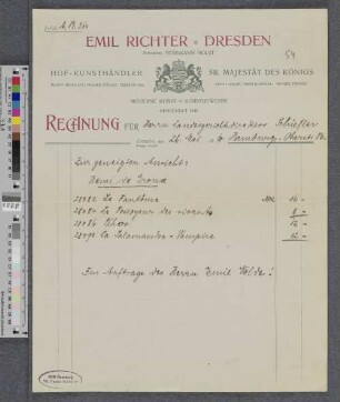 Rechnung für Herrn Landgerichtsdirektor Schiefler