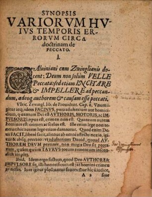 Synopsis variorum huius temporis errorum circa doctrinam de peccato