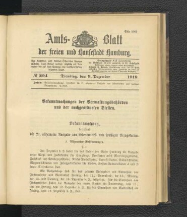 No.294, Dienstag, den 9. Dezember 1919
