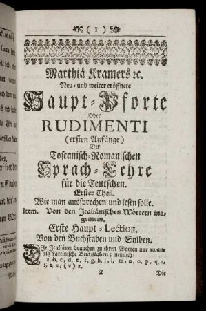 Erster Theil. Wie man aussprechen und lesen solle.