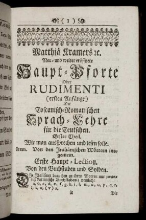 Erster Theil. Wie man aussprechen und lesen solle.