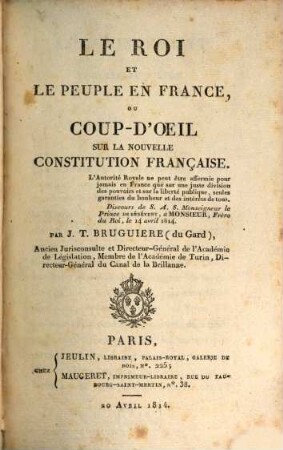Le roi et le peuple en France, ou coup-d'oeil sur la nouvelle constitution française