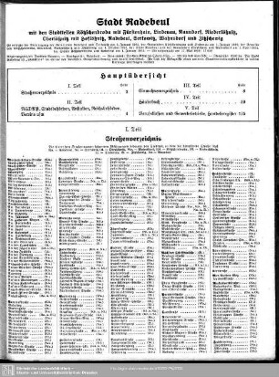 Stadt Radebeul mit den Stadtteilen Kötzschenbroda mit Fürstenhain, Lindenau, Naundorf, Niederlößnitz, Oberlößnitz mit Hoflößnitz, Serkowitz, Wahnsdorf und Zitzschewig