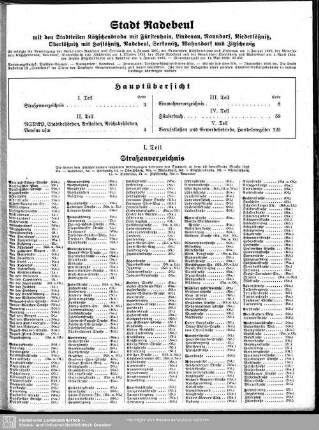 Stadt Radebeul mit den Stadtteilen Kötzschenbroda mit Fürstenhain, Lindenau, Naundorf, Niederlößnitz, Oberlößnitz mit Hoflößnitz, Serkowitz, Wahnsdorf und Zitzschewig