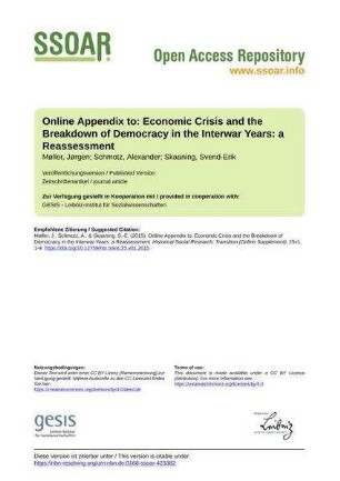 Online Appendix to: Economic Crisis and the Breakdown of Democracy in the Interwar Years: a Reassessment