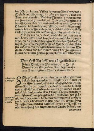 Der Erst Brieff des obgemelten König Davids in Morenland/ an Babst Clemens den Siebenden/ durch Franciscum Alvaretz seinen Orator uberantwort.