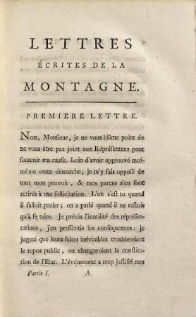 Lettres Écrites De La Montagne, 1