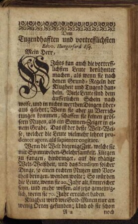 Dem Tugendhafften und vortrefflichsten Edvv. Hungerford Esq.