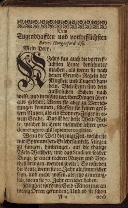 Dem Tugendhafften und vortrefflichsten Edvv. Hungerford Esq.