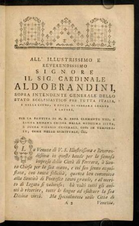 All' illustrissimo e reverendissimo Signore...- A' benigni lettori...